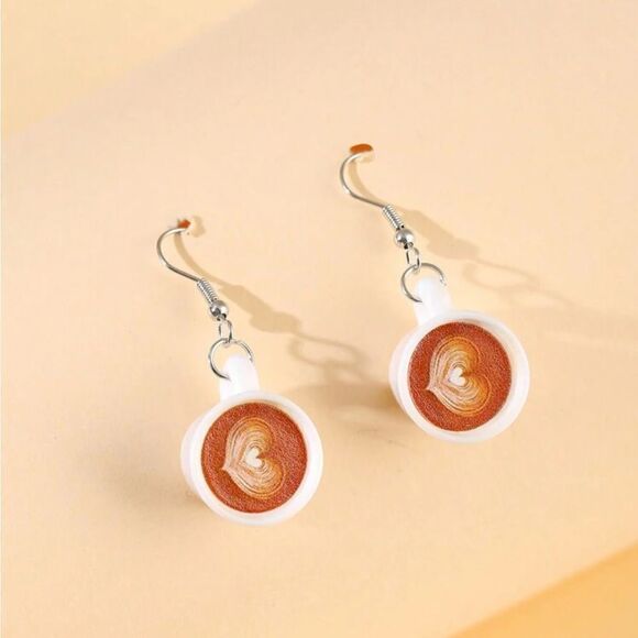 Heart-Shaped Coffee Cup Earrings - Picture 3 of 11